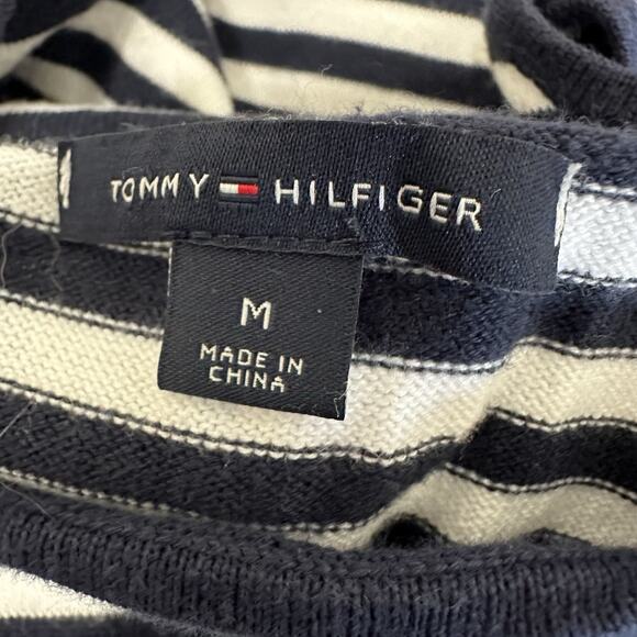 Tommy Hilfiger Top Women Medium Navy White Stripe Cotton Knit Preppy Nautical - Picture 5 of 12